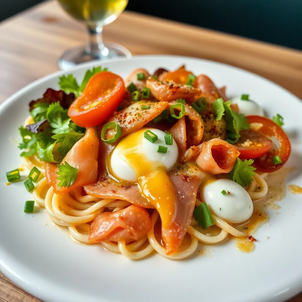 Recept - Zeleninový šalát s kuracím mäsom, pečeným prosciuttom, baby mozzarelou a bylinkovým dressingom, pizza chlieb (zmes šalátov, uhorka, paprika, rajčina)