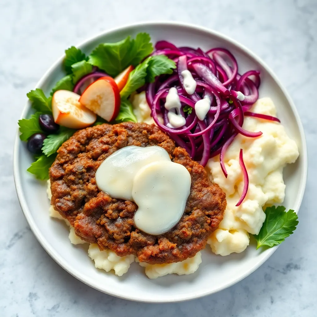 Recept - Holandský mletý rezeň (bravčovo hovädzí) so syrom, zemiaková kaša, šalát z červenej kapusty s majonézou