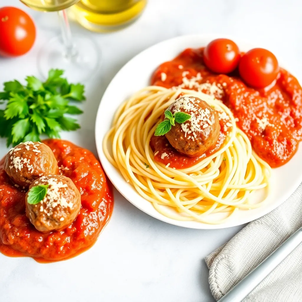 Recept - Hovädzie guľky v rajčinovej omáčke so špagetami a parmezánom (1,3,7) 120g/150g