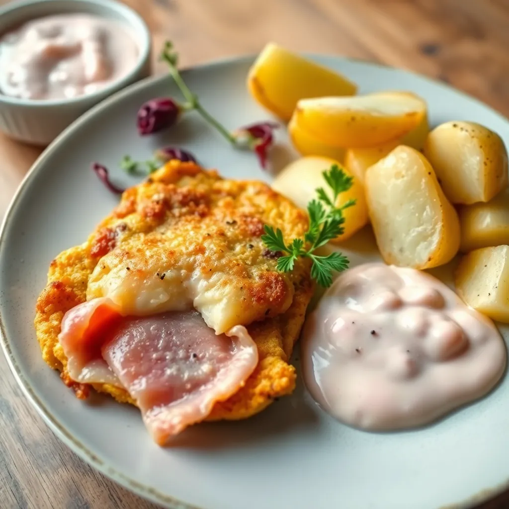 Recept - Vyprážaný syr plnený Pražskou šunkou s varenými zemiakmi, domáca T.O.