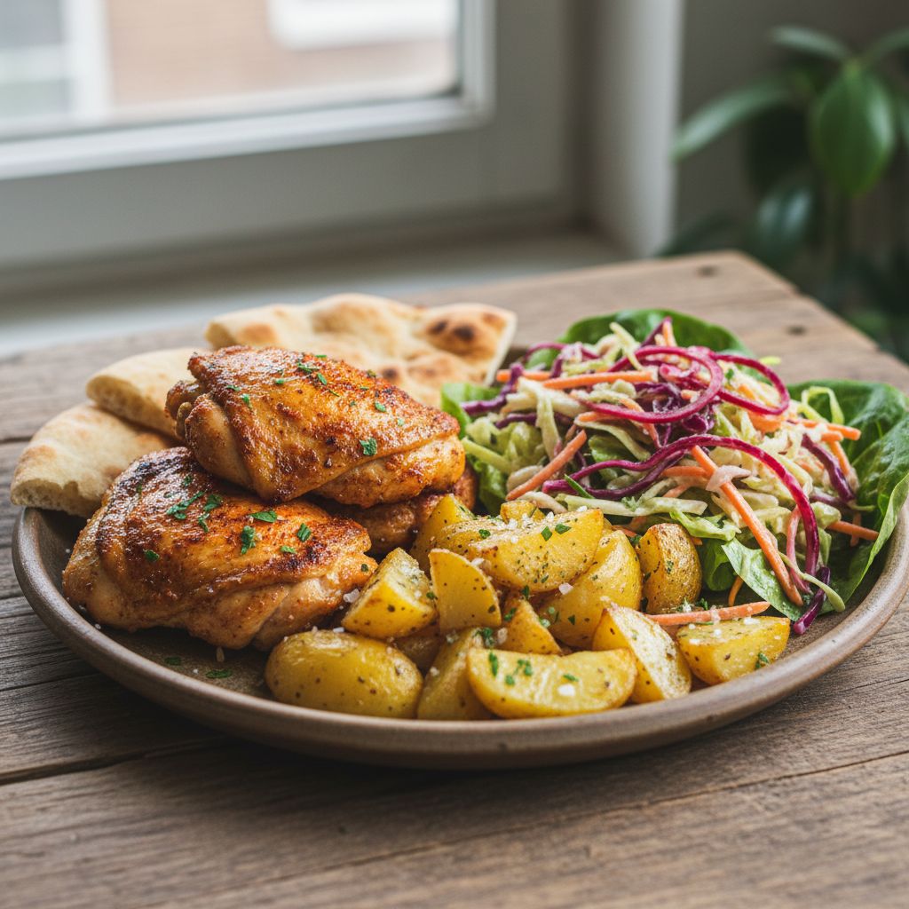 Recept - Pikantné kuracie stehienka, pečené zemiaky, coleslaw šalát