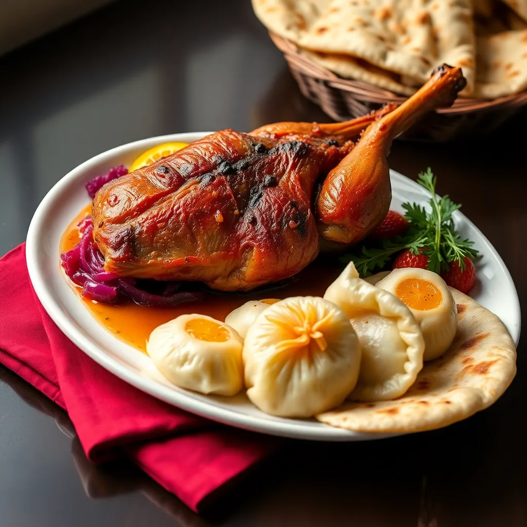 Recept - ¼ Pečenej kačice s červenou kapustou na pomaranči, domáca parená knedľa a lokša