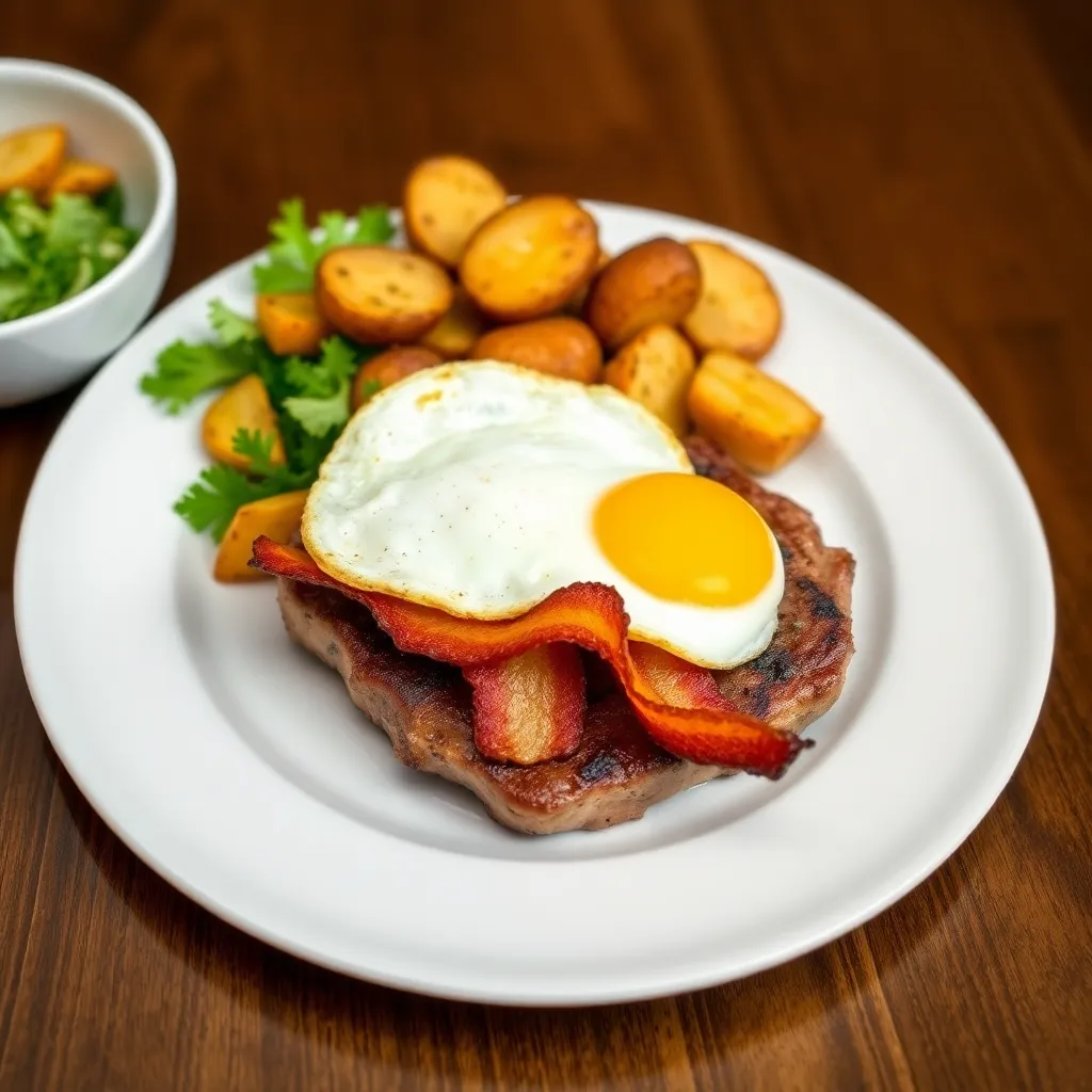 Recept - Bravčový steak so slaninkou a volským okom, podávaný s opek. zemiakmi, šalát