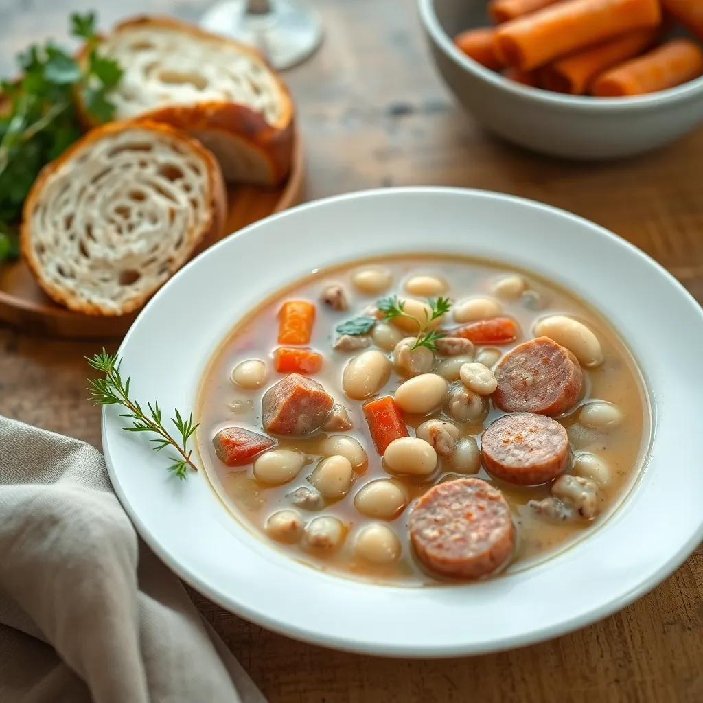 Recept - Fazuľová biela s klobáskou, chlieb