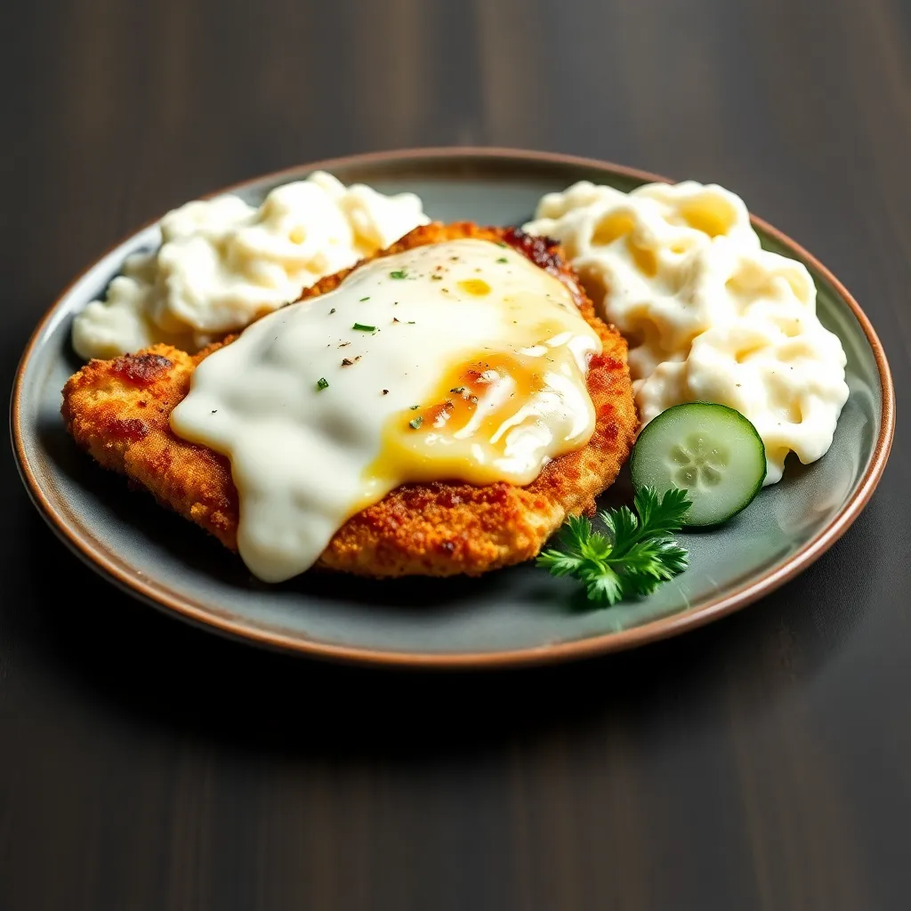 Recept - Kurací Černohorský rezeň so syrom, zemiakovou kašou a uhorkovým šalátom