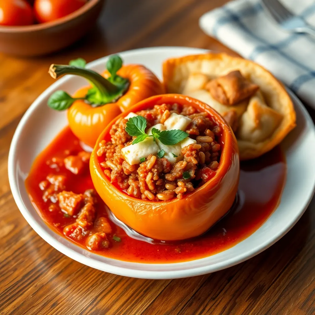 Recept - Plnená paprika na rajčinovej omáčke podávaná s domácou parenou knedľou