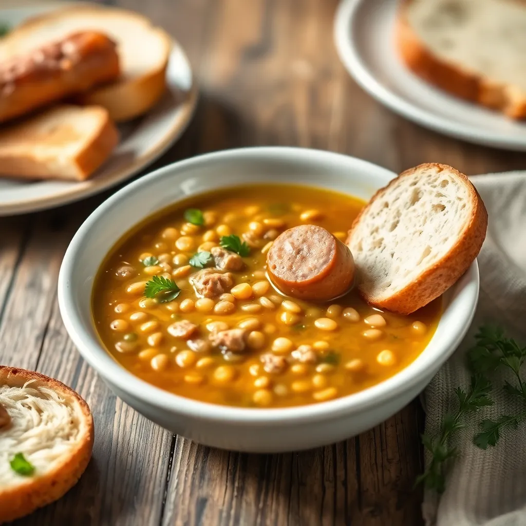 Recept - Polievka Šošovicová na kyslo s párkom, chieb