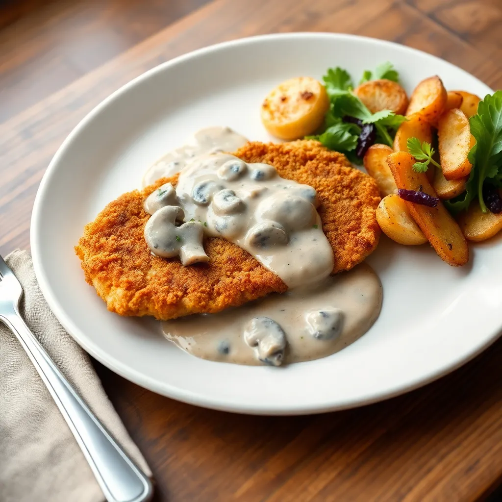 Recept - Domáci Jägerschnitzel s hubovo-smotanovou omáčkou a opekanými zemiakmi