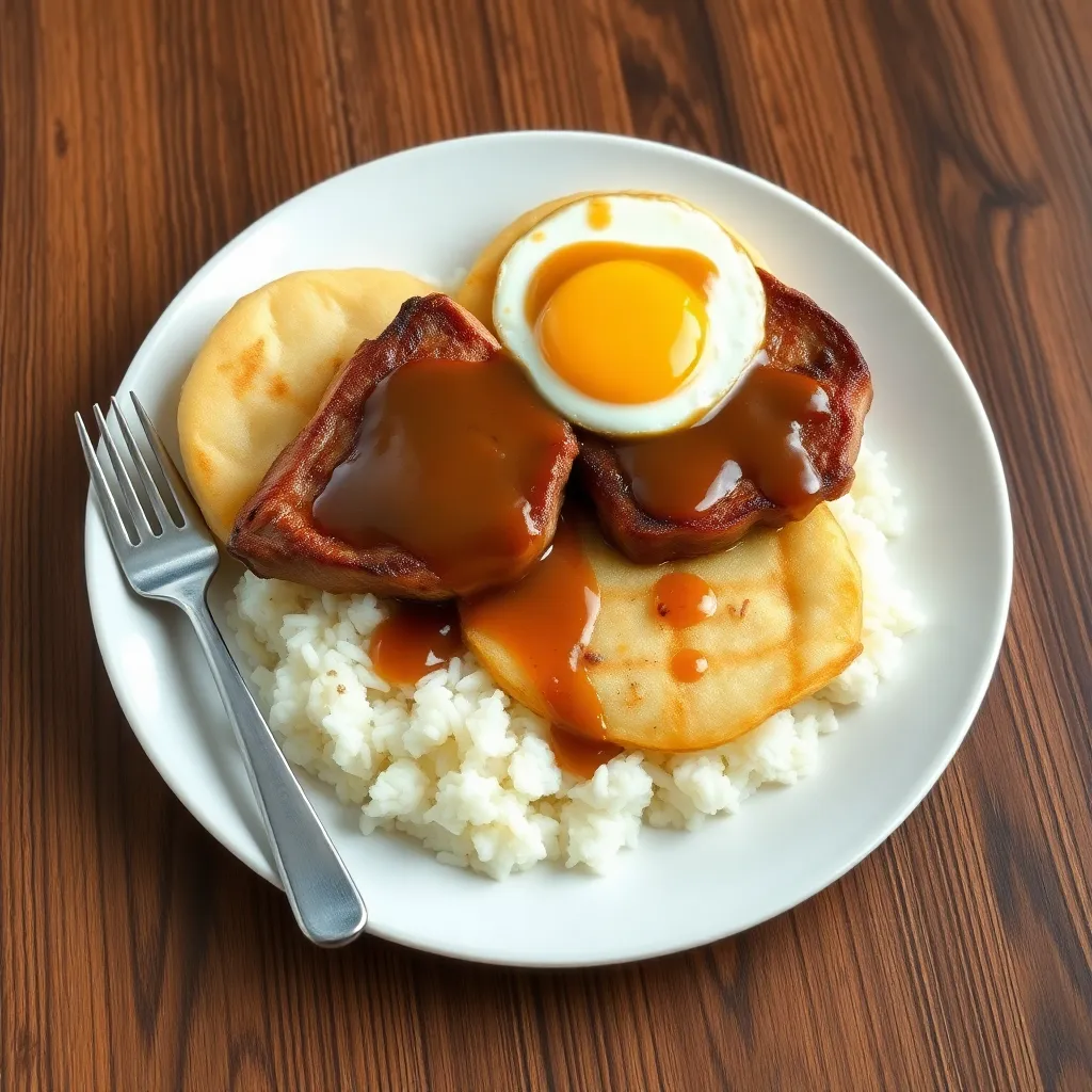 Recept - Prekladané steaky 1x kurací steak ,1x br. steak, zem. placka, volské oko podávaná s ½ opekanými zemiačikmi ½ jazm. ryža, preliata demi glace omáčkou
