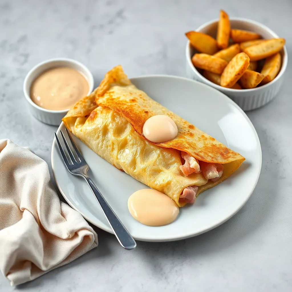 Recept - Vyprážaná plnená palacinka so šunkou a syrom s varenými zemiakmi a domácou tatárskou omáčkou