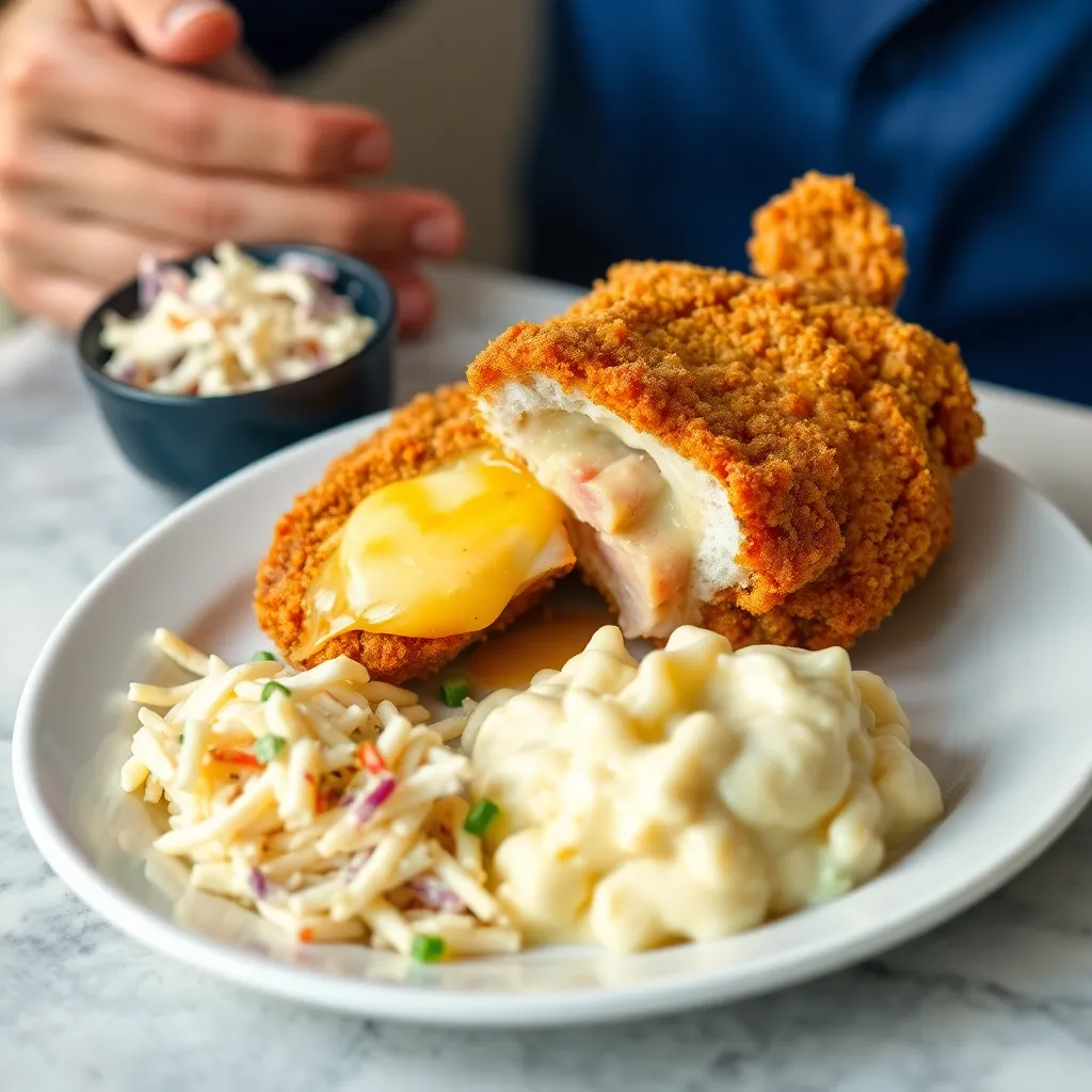 Recept - Vyprážaný kurací Cordon Bleu (Pražská šunka, syr) so zem. kašou a Coleslaw šalátom