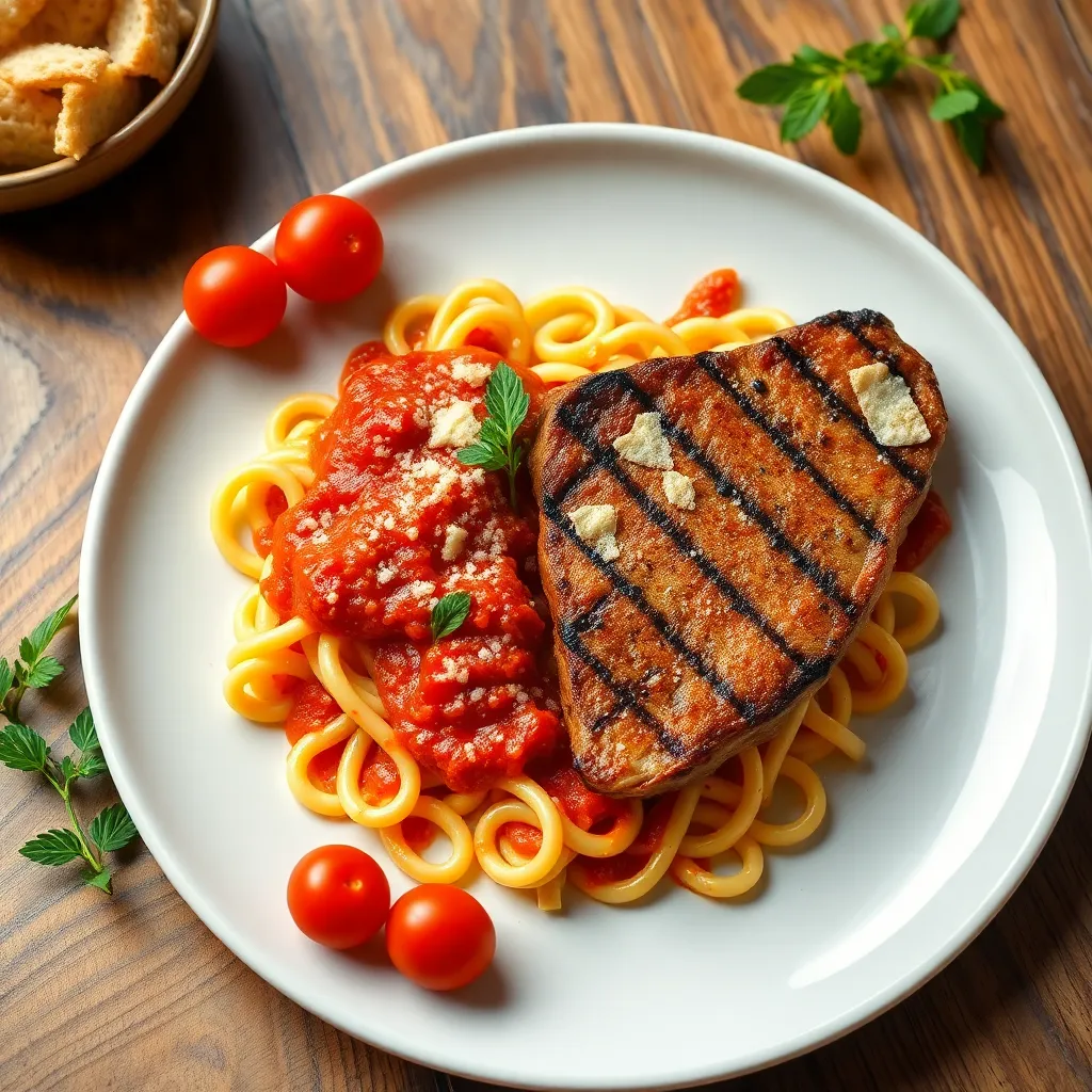 Recept - Fusilli arabiatta s parmezánom a morčacím steakom 350g