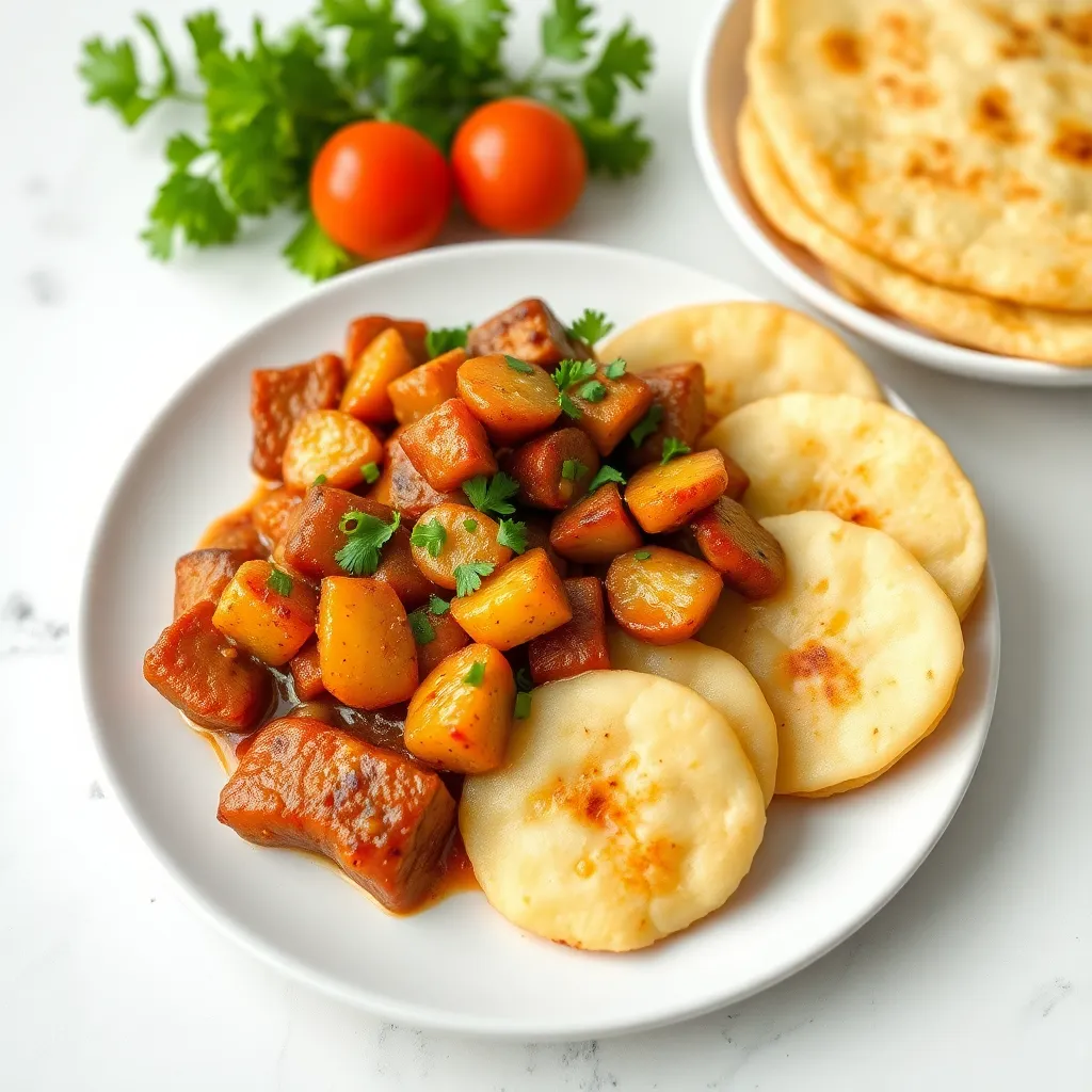 Recept - Pikantné bravčové soté, zemiakové placky, Jemne pikantné bravčové rezančeky s zemiakovými plackami 150g/150g
